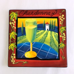 Naylor Designs Ceramic Hand-Painted Decorative Platter Chardonnay 9.10x9.10"
