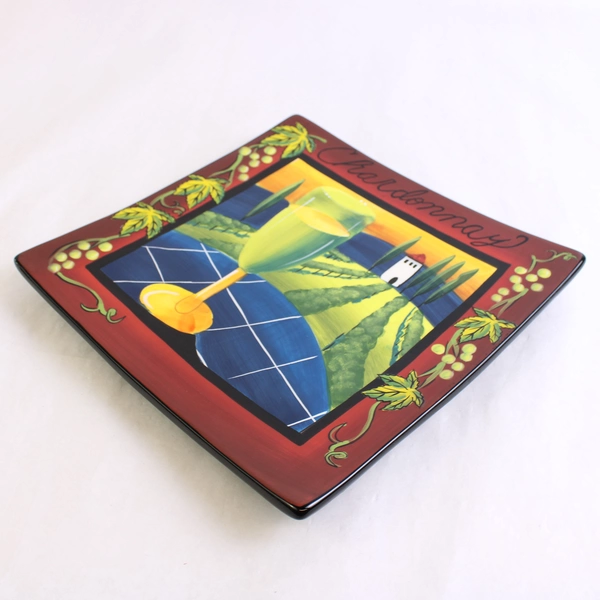 Naylor Designs Ceramic Hand-Painted Decorative Platter Chardonnay 9.10x9.10"