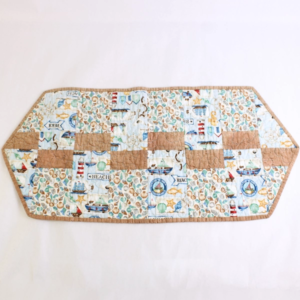 Small Nautical Seaside Themed Cotton Table Runner Double-Sided