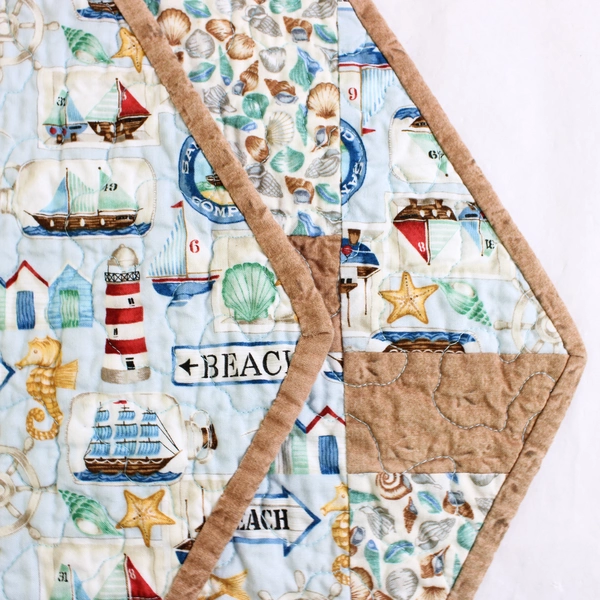 Small Nautical Seaside Themed Cotton Table Runner Double-Sided