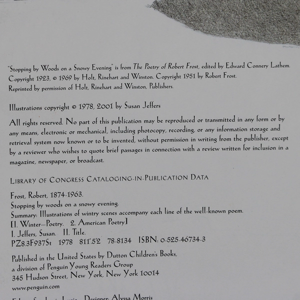 Stopping by Woods on a Snowy Evening Poem by Robert Frost 2001 Hardcover DJ