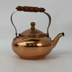 1984 FTDA Copper Metal Teapot With Wood Handles