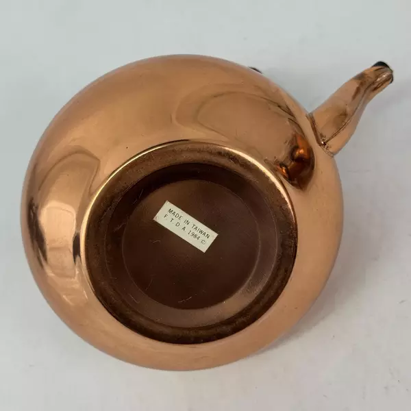 1984 FTDA Copper Metal Teapot With Wood Handles