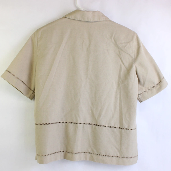 Alfred Dunner Petite Button Up Collared Blouse Beige Embroidered Woman's 10