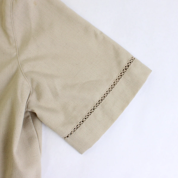 Alfred Dunner Petite Button Up Collared Blouse Beige Embroidered Woman's 10