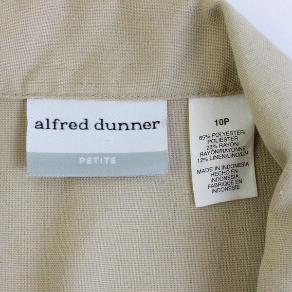 Alfred Dunner Petite Button Up Collared Blouse Beige Embroidered Woman's 10