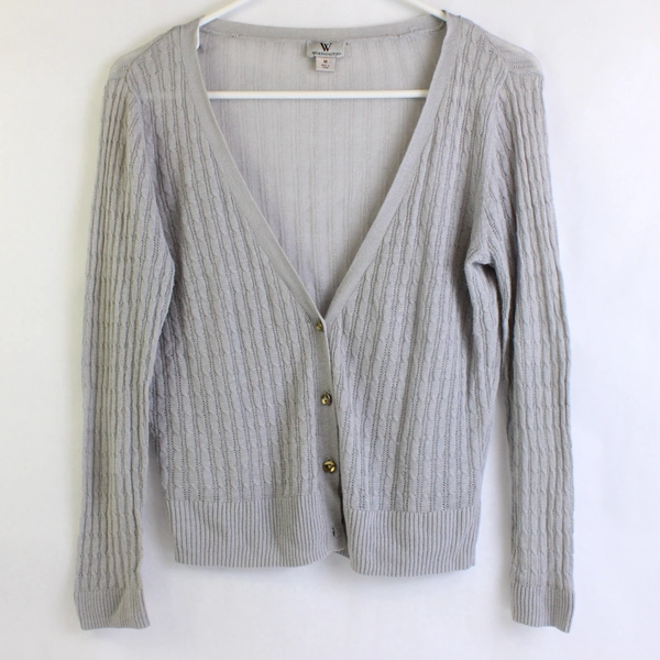 Worthington Cardigan Sheer Gray Button Up Long Sleeves Women's Size M