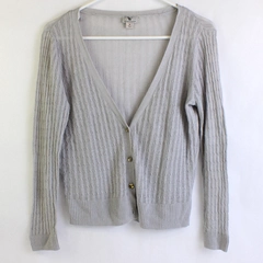 Worthington Cardigan Sheer Gray Button Up Long Sleeves Women's Size M