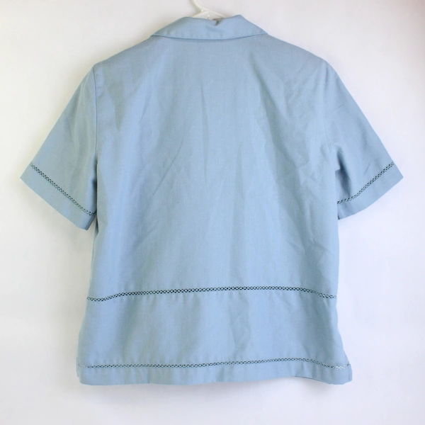 Alfred Dunner Petite Button Up Collared Blouse Blue Embroidered Woman's 10