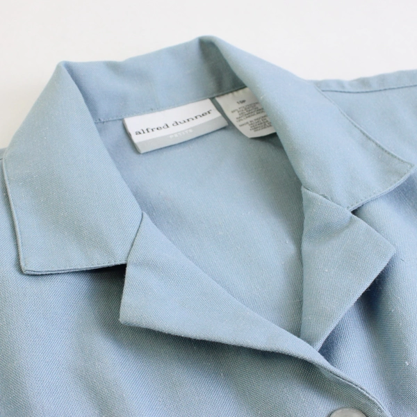 Alfred Dunner Petite Button Up Collared Blouse Blue Embroidered Woman's 10