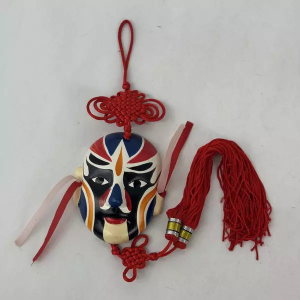 Hand Painted Ceramic Chinese Opera Mask Wall Hanging Good Fortune Guardian