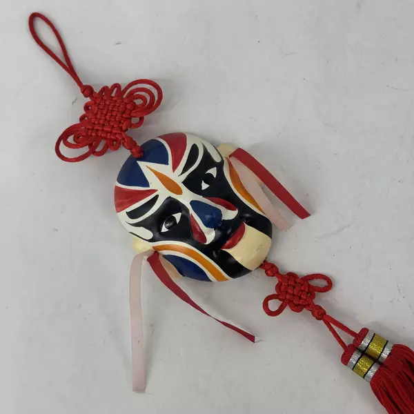 Hand Painted Ceramic Chinese Opera Mask Wall Hanging Good Fortune Guardian