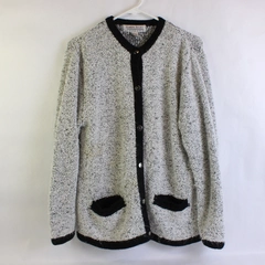 Karen Scott Petites Button Up Cardigan Long Sleeve Black/White Women's Medium