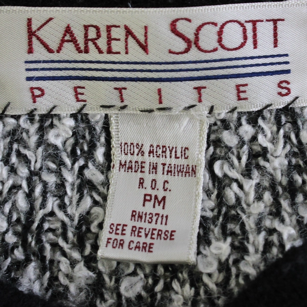 Karen Scott Petites Button Up Cardigan Long Sleeve Black/White Women's Medium