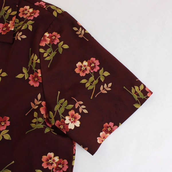 Liz Baker Essentials Button Up Blouse Plum Floral Shortsleeve Women's Size 10