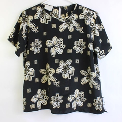 Bobbie Brooks Short Sleeve Blouse Floral On Black Women's Size Small
