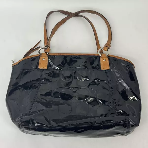COACH F20028 Black Patent Leather Tote Bag Embossed Logo Made In China