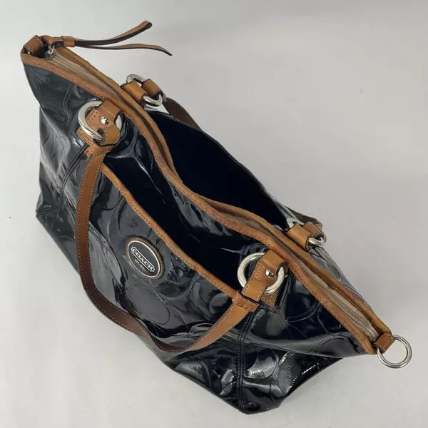 COACH F20028 Black Patent Leather Tote Bag Embossed Logo Made In China