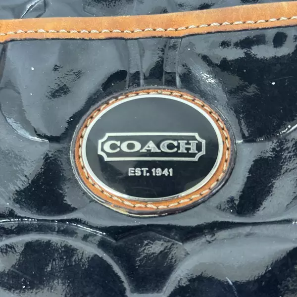COACH F20028 Black Patent Leather Tote Bag Embossed Logo Made In China