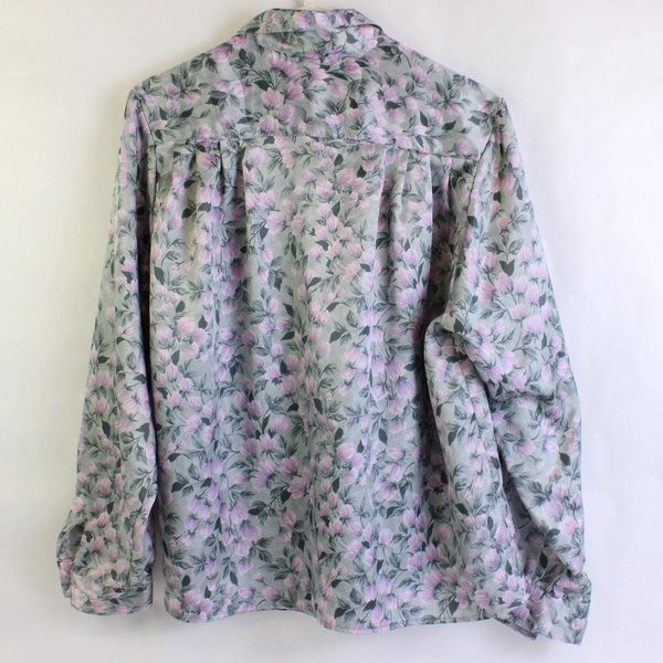 Pykettes Button Up Collared Long Sleeve Gray/Purple Floral  Women's Size 12