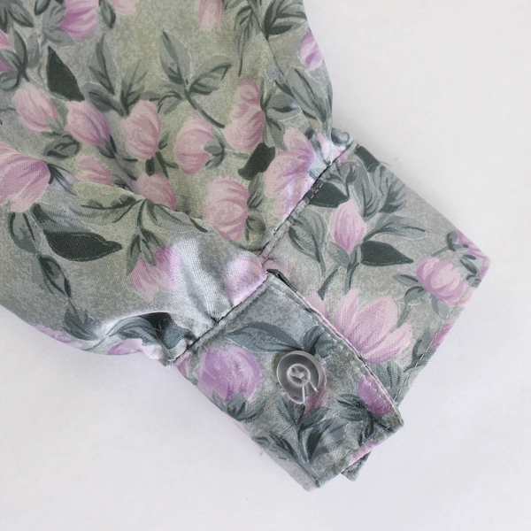 Pykettes Button Up Collared Long Sleeve Gray/Purple Floral  Women's Size 12