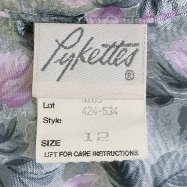 Pykettes Button Up Collared Long Sleeve Gray/Purple Floral  Women's Size 12