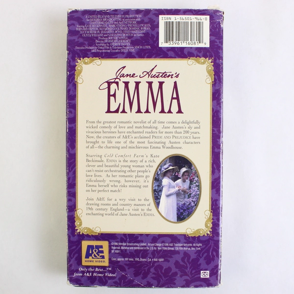 Jane Austen's Emma VHS Tape 1996 A&E Home Video Kate Beckinsale CB Sleeve