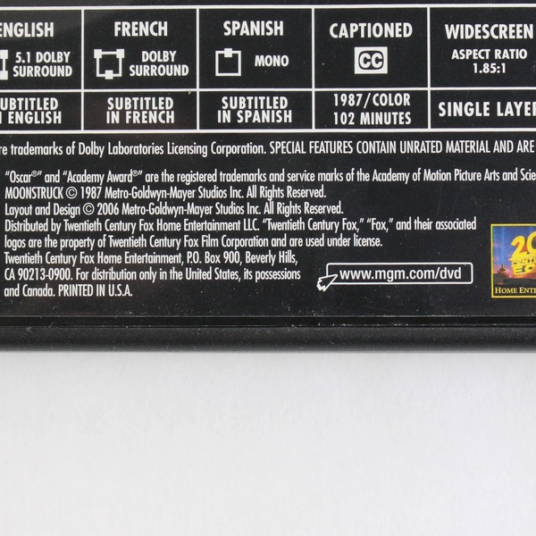 Moonstruck 1987 DVD Starring Cher and Nicolas Cage Deluxe Edition