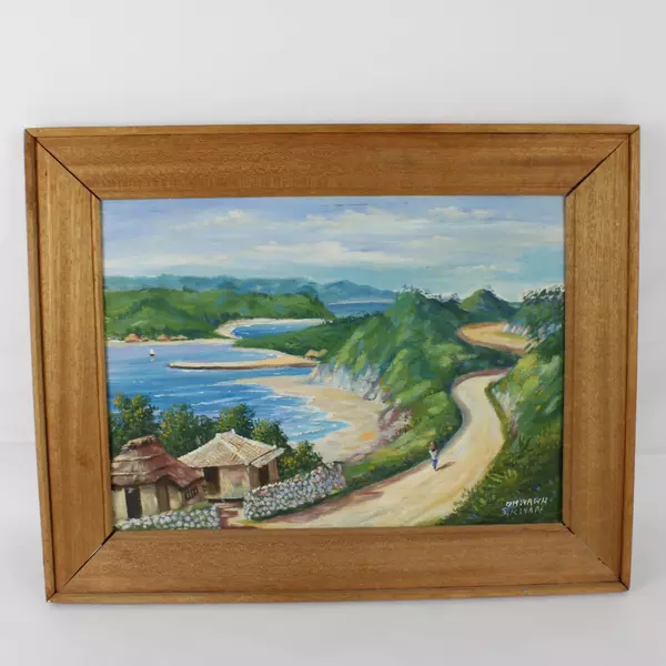 Cliffside Stroll Painting by Okivawh S. Kiyan Original Oil on Wood Panel Framed