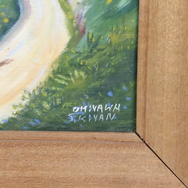 Cliffside Stroll Painting by Okivawh S. Kiyan Original Oil on Wood Panel Framed