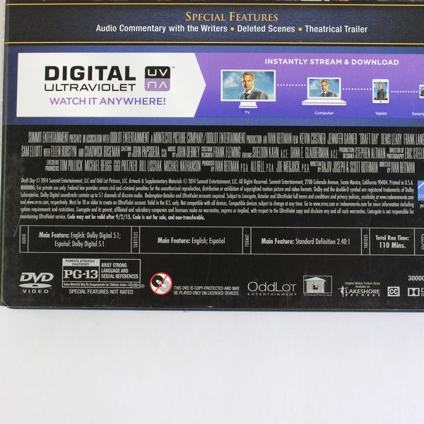 Draft Day 2014 DVD Starring Kevin Costner & Jennifer Garner Summit Entertainment