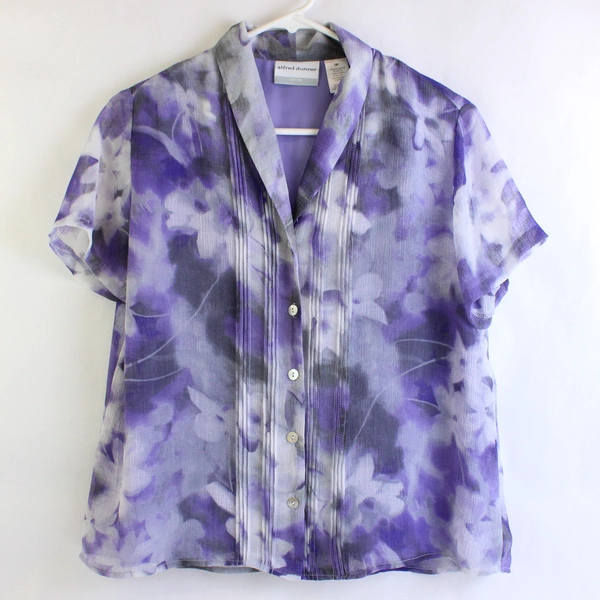 Alfred Dunner Gray and Purple Floral Pattern Blouse Women's 12P