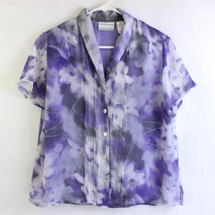 Alfred Dunner Gray and Purple Floral Pattern Blouse Women's 12P