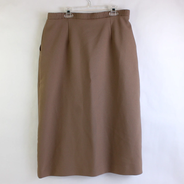Vintage Pykettes Solid Brown Pleated Midi Skirt Women's Size 12