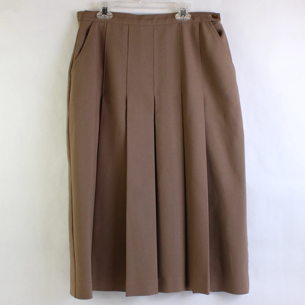 Vintage Pykettes Solid Brown Pleated Midi Skirt Women's Size 12