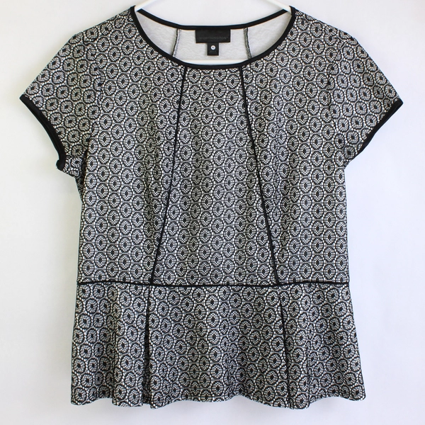 Worthington Black and White Embroidered Peplum Top Women's PL