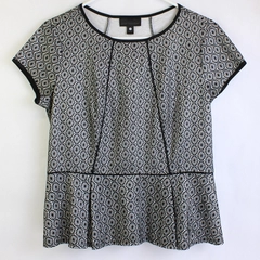 Worthington Black and White Embroidered Peplum Top Women's PL