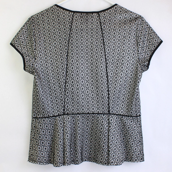 Worthington Black and White Embroidered Peplum Top Women's PL