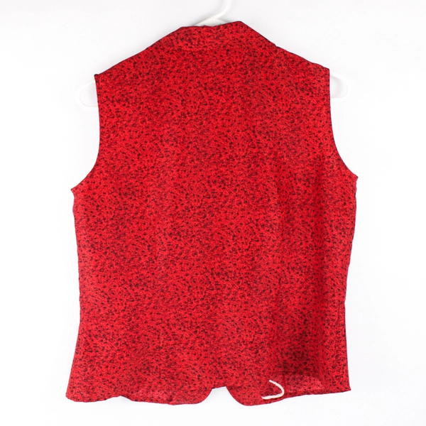 Notations Petite Sleeveless Button Up Collar Red Rose Pattern Women's PM