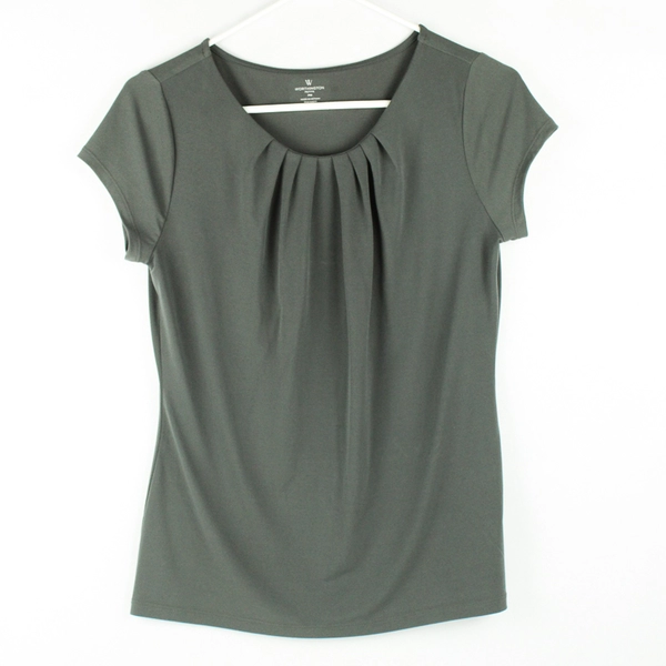 Worthington Petite Gray Short Sleeve Solid Gray Top Women's PM