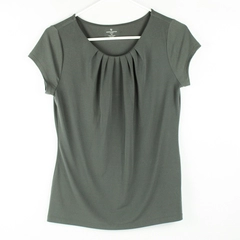 Worthington Petite Gray Short Sleeve Solid Gray Top Women's PM