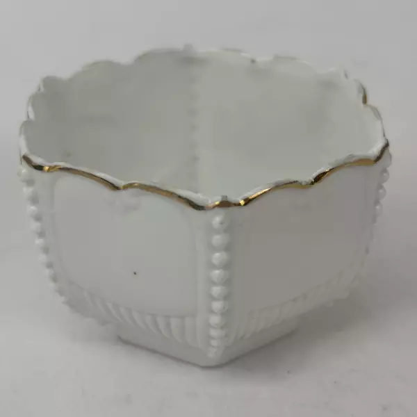 Vintage White Hexagon Shaped Hand Painted Porcelain Bowl Floral Pattern