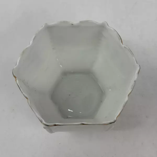 Vintage White Hexagon Shaped Hand Painted Porcelain Bowl Floral Pattern