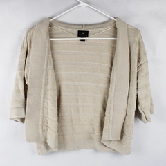 Worthington Knitted Open Cardigan Solid Color Cream Short Sleeve Woman's Size S