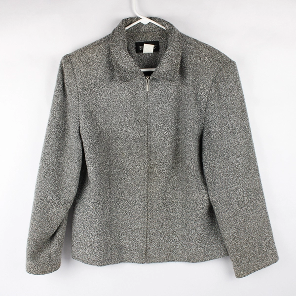 Briggs Petite Gray/White Long Sleeve Collar Jacket Zipper Women's 10P