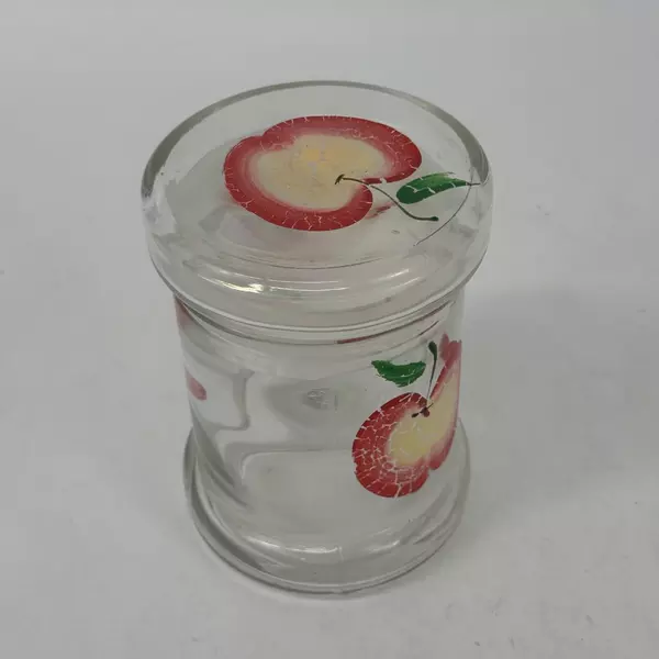 Hand Painted Glass Storage Jar With A Red And Yellow Apple Pattern