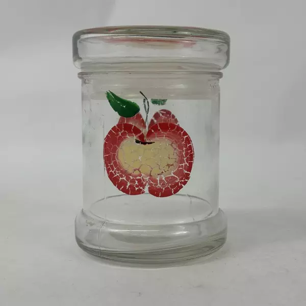 Hand Painted Glass Storage Jar With A Red And Yellow Apple Pattern