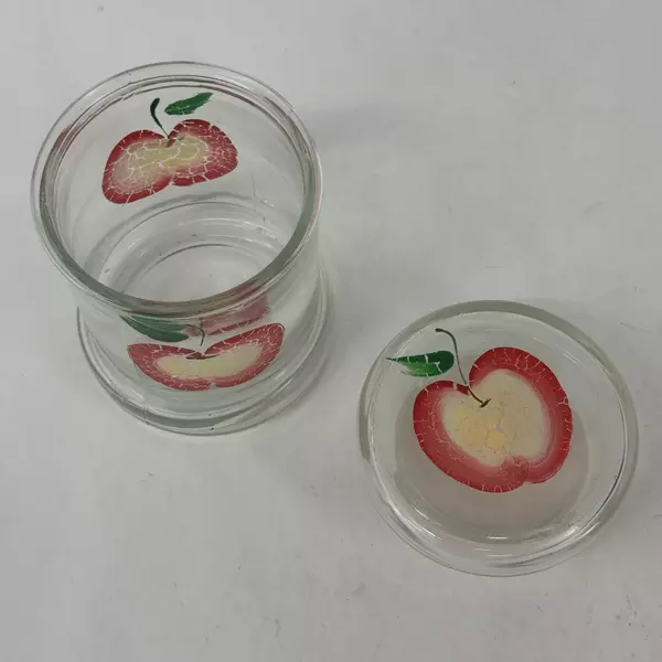 Hand Painted Glass Storage Jar With A Red And Yellow Apple Pattern