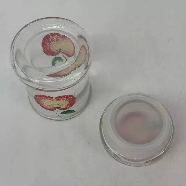 Hand Painted Glass Storage Jar With A Red And Yellow Apple Pattern