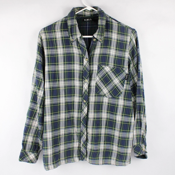 Mix It Long Sleeve Button Up Flannel Shirt Green/Blue Women's Size Small/Chico